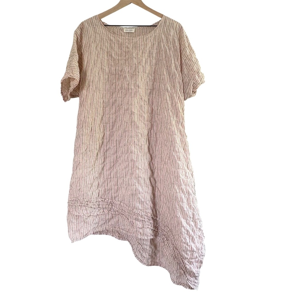 Krista Larson Striped Asymmetrical Hem Dress Lagenlook Cottagecore One Size